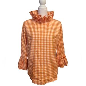 Elizabeth Wilson Katherine Top Hugh Collar Ruffle Orange Gingham Size Large